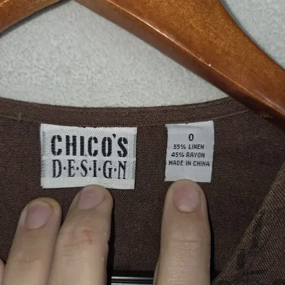 VTG Chicos Design Button Shirt Womens 0 Large Brown Geometric Long Sleeve Aztec - Picture 8 of 12